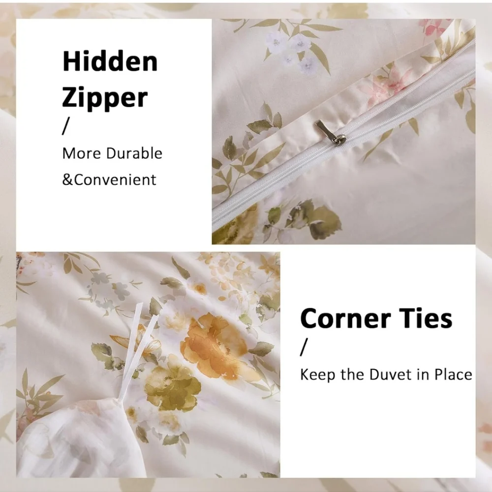 100% Cotton Duvet Cover King Size – Elegent Yellow Floral Duvet Cover Set New